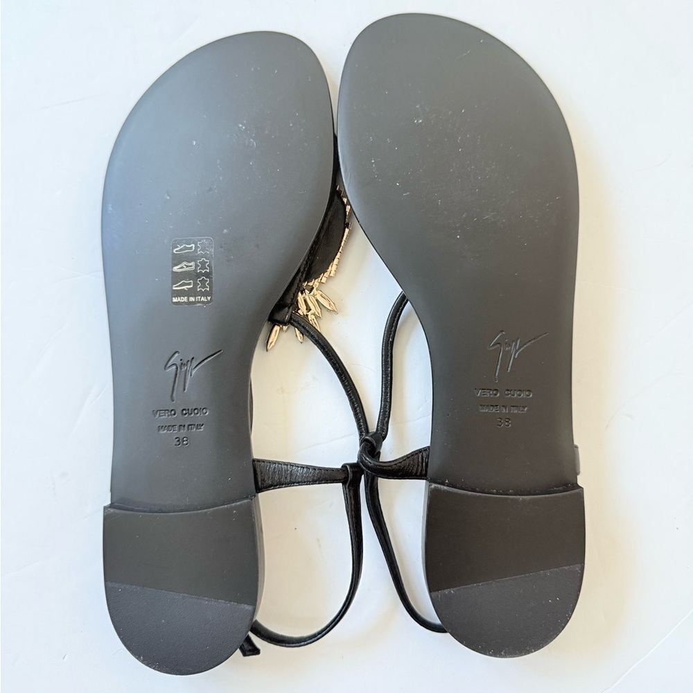 Giuseppe Zanotti Black leather Embellished Pineapple Flat thong Sandals EU 38 - Picture 9 of 11